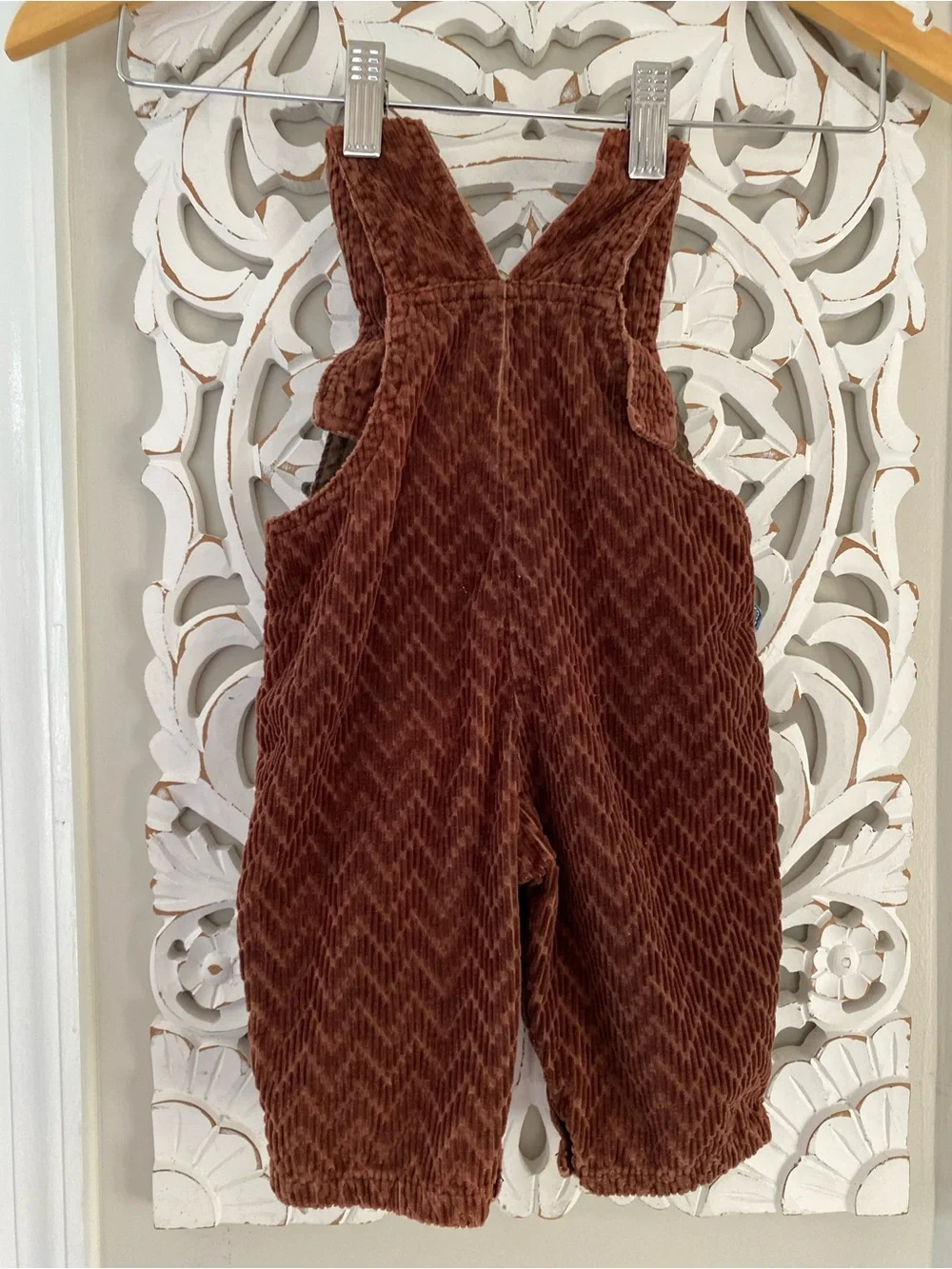 Vintage Baby 3-6 Months Brown Corduroy Western Cowboy Horse Overalls VTG